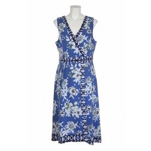 NWT Chris McLaughlin Dress Sleeveless Blue Floral Print V Neck A-Line dress  14